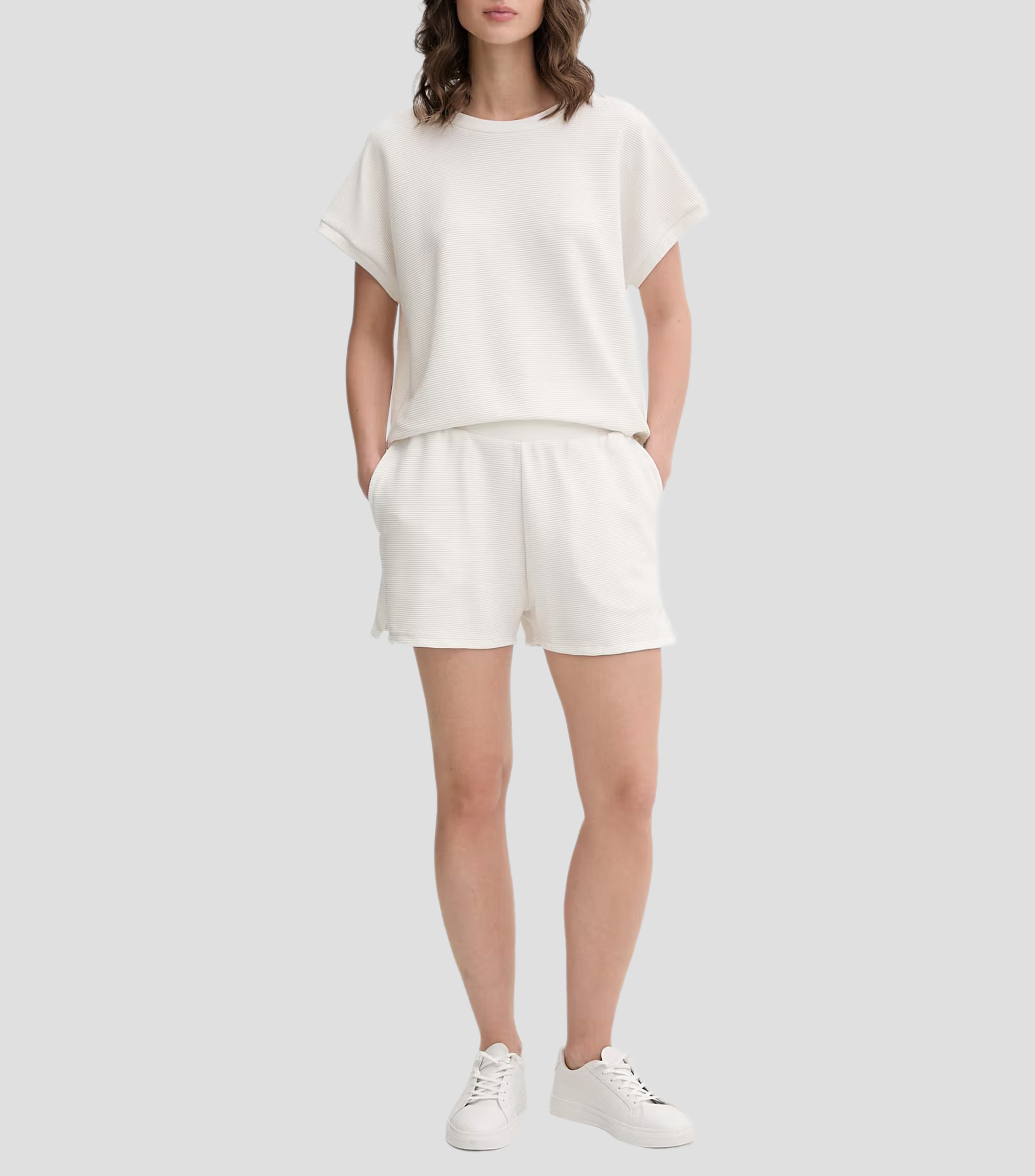 Playera cuello redondo manga corta lisa canalé Mujer